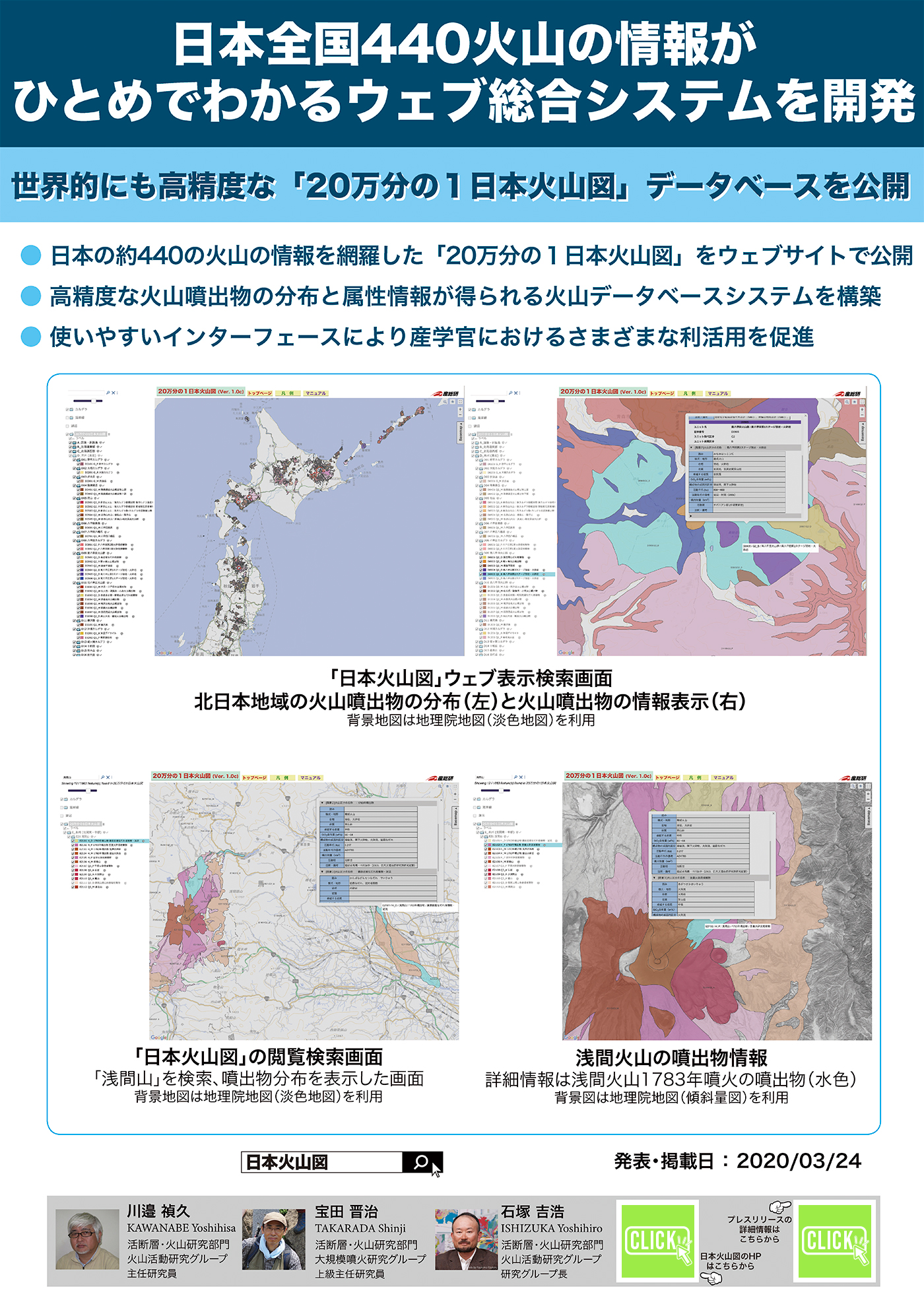 日本全国440火山の情報がひとめでわかるウェブ総合システムを開発