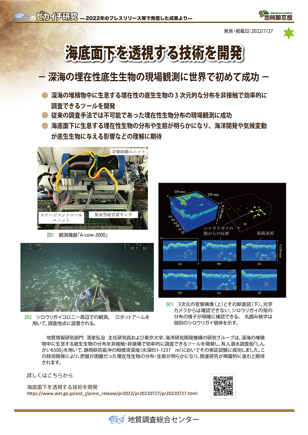 海底面下を透視する技術を開発　－深海の埋在性底生生物の現場観測に世界で初めて成功－