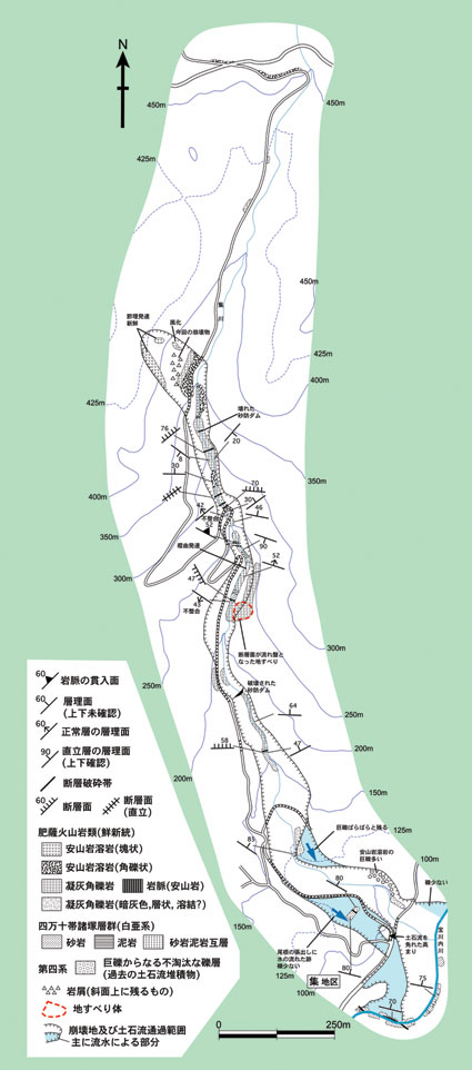 崩壊地及び土石流氾濫域のルートマップ