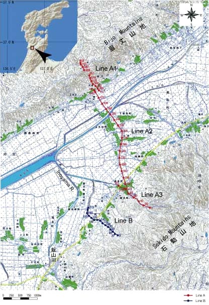 調査地域及び調査測線位置図