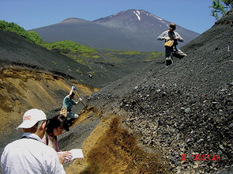 Tephra layers at Tarobo, Mt. Fuji.