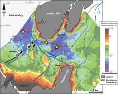 Contour map of the basal horizon of the latest Pleistocene to Holocene incised-valley fill deposits (called the Chuseki-so in Japan) in the Ishikari lowland